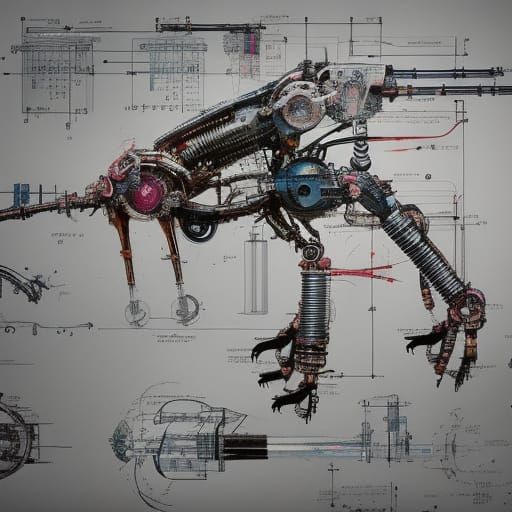 Robotic Bird Blueprint in Detailed Schematic Style