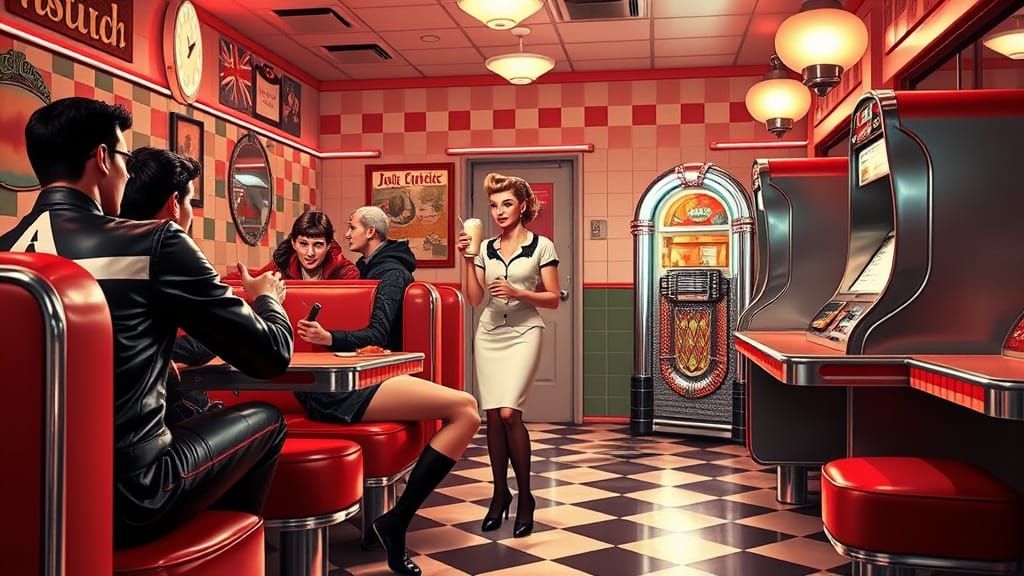 Retro Diner Scene in 1950s Americana Style