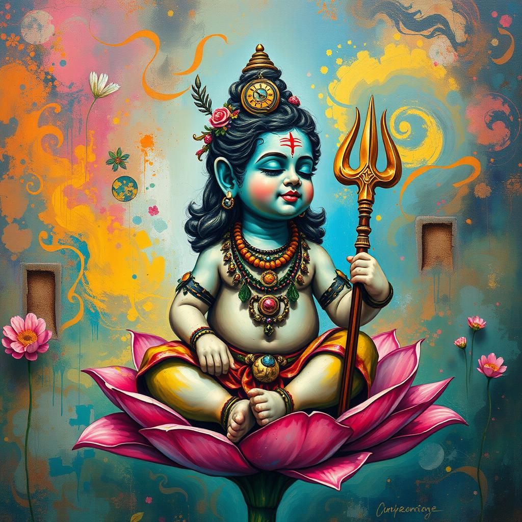 Baby Lord Shiva with Neon Futuristic Art Style