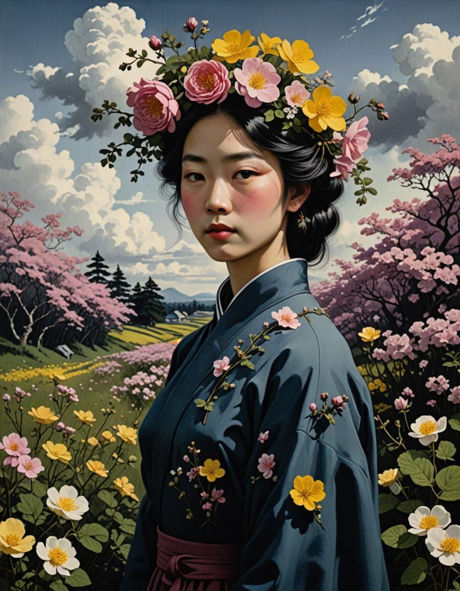 Minimalist Japanese Landscape with Wild Thyme