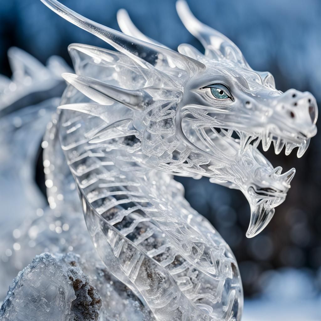 Adorable Detailed Ice Dragon Sculpture