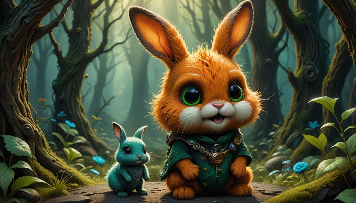 Laughing Bunny with Mohawk in Gothic-Punk Style