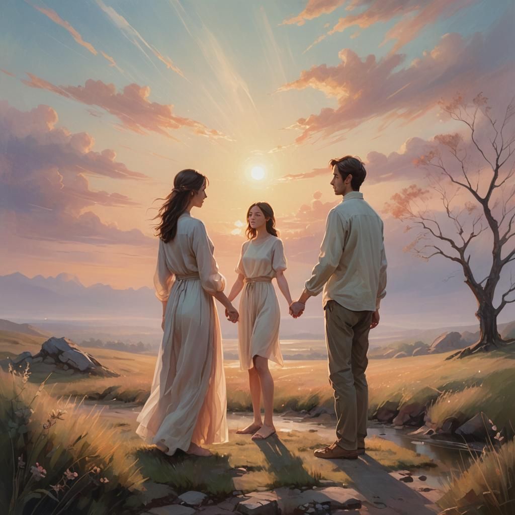 Poignant Concept Art of Two Figures Holding Hands