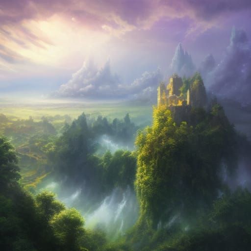 Floating Island in the Sky: Aerial Oil Painting