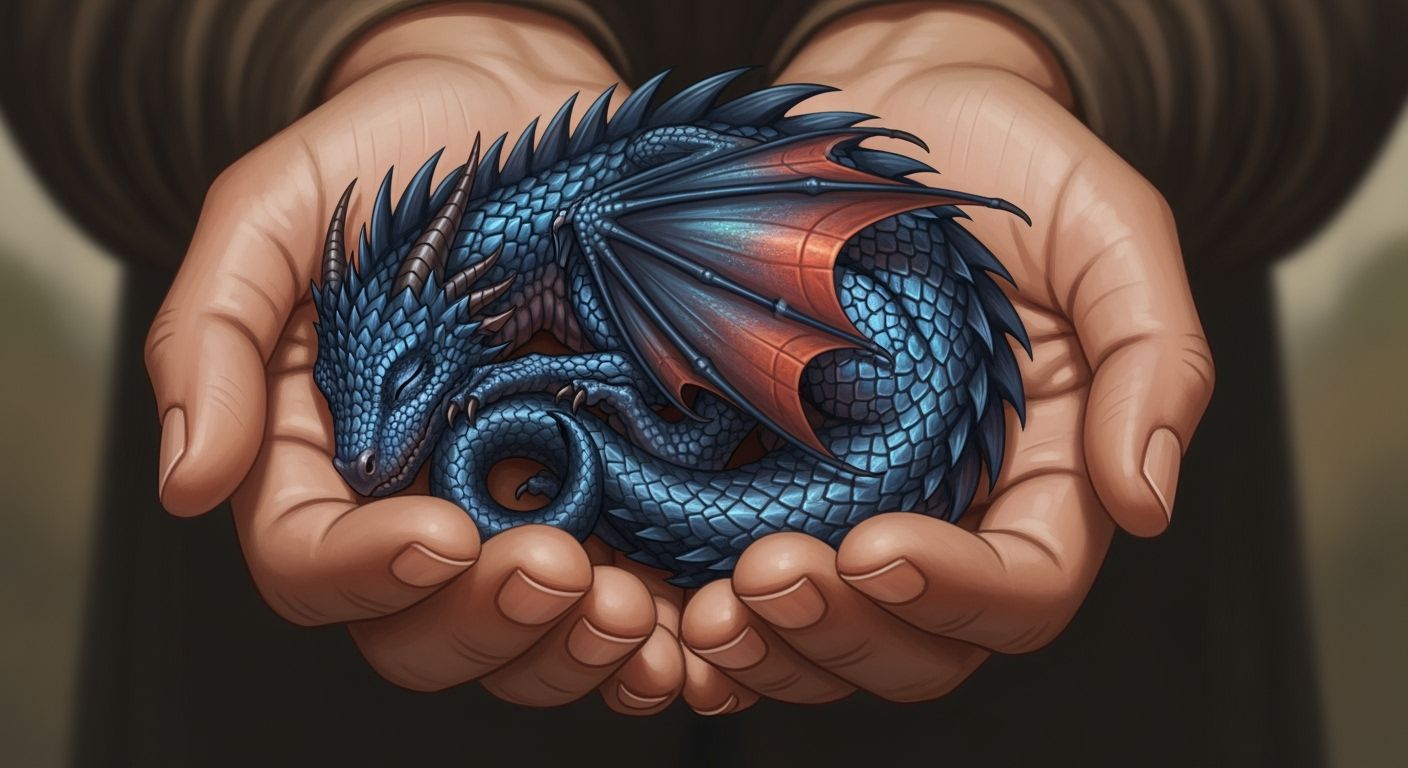 Human Hands Cradling Sleeping Blue Dragon: Detailed Fantasy ...
