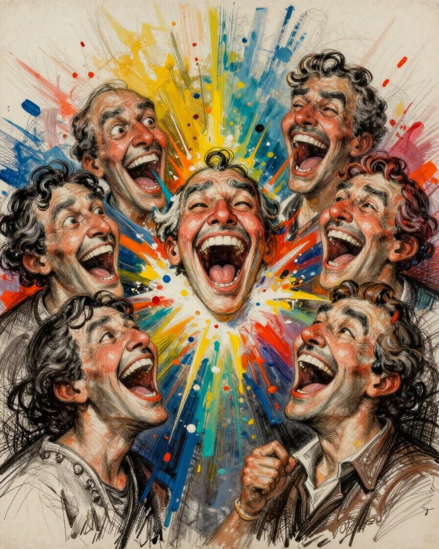Joyful Laughter in Expressive Goya-esque Sketch Painting