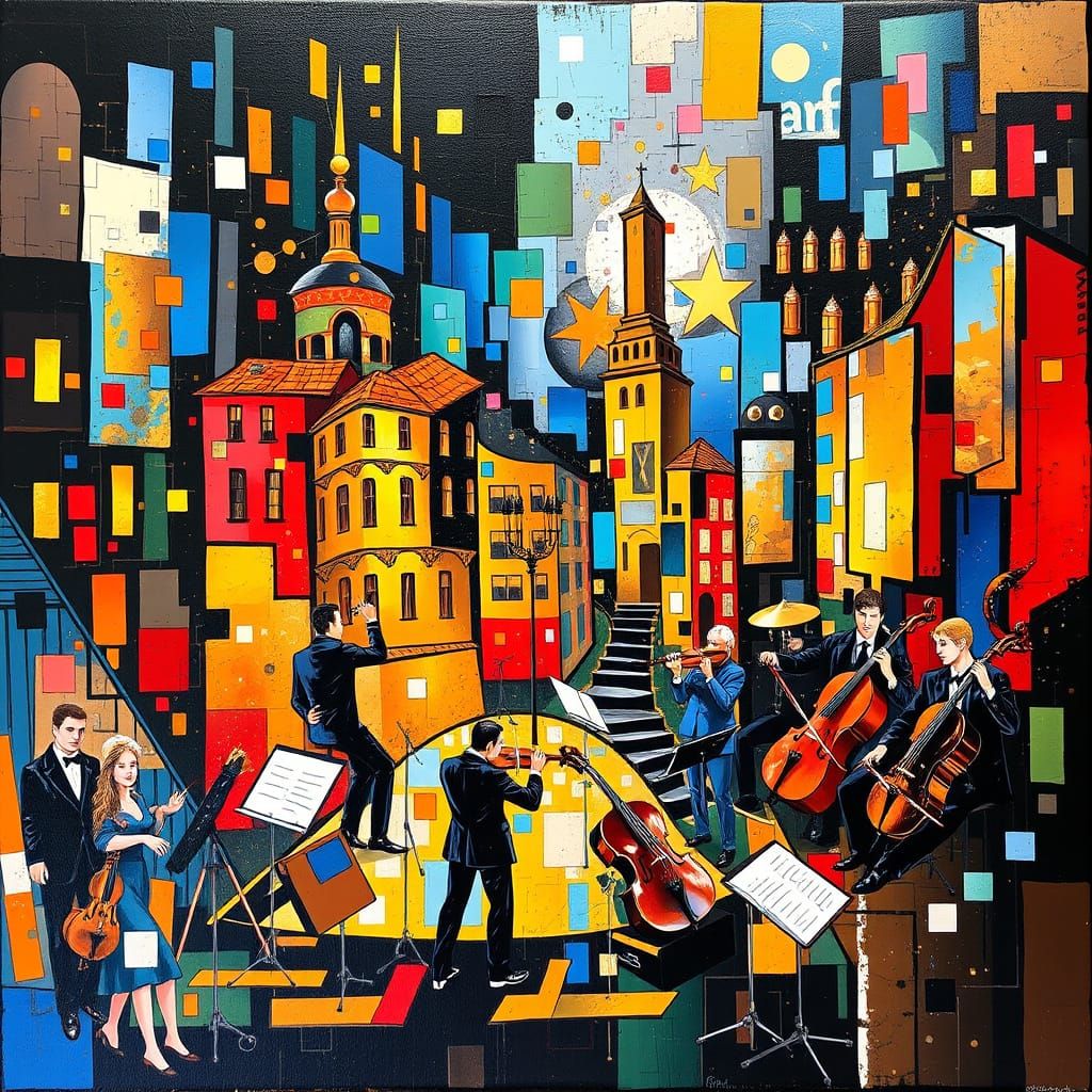 Cubist Urban Explosion of Opera Stars