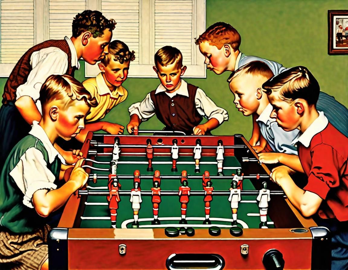 Children Playing Foosball in Rockwell Style