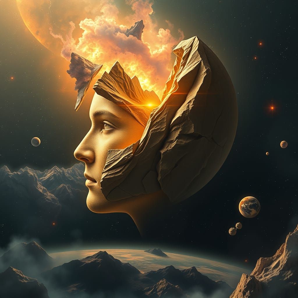 Cosmic Mountains and Golden Head Fragment Nebula