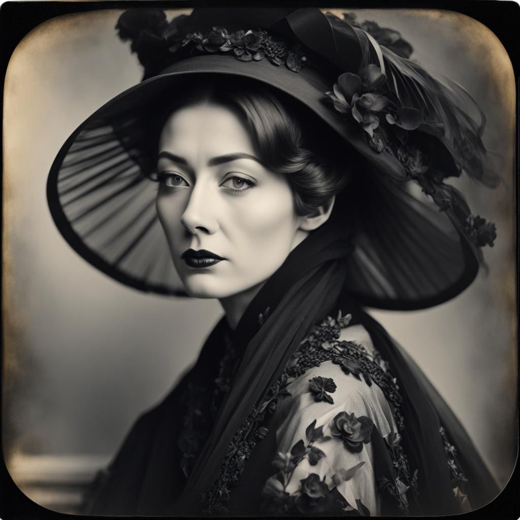 Eccentric Woman's Portrait in Film Noir Style