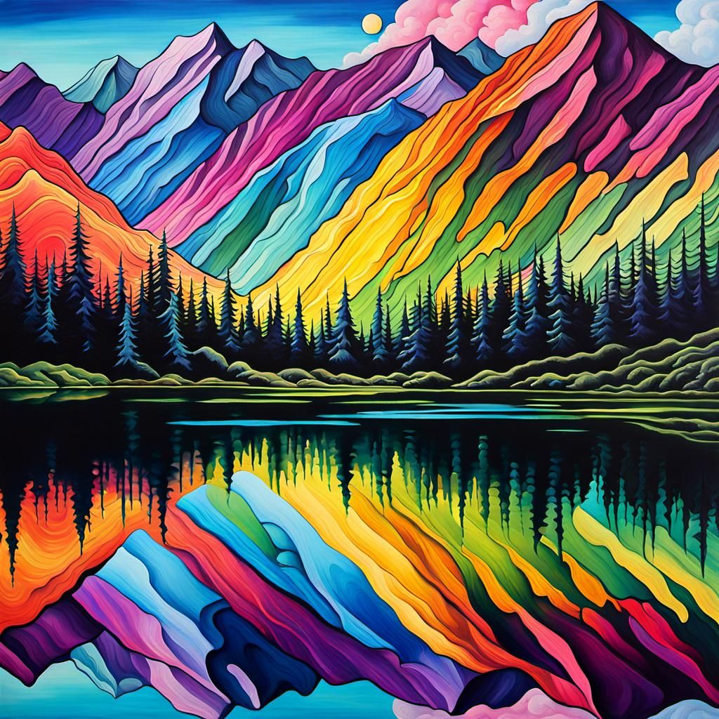 Rainbow Mountains Reflected: Surreal Street Art Landscape