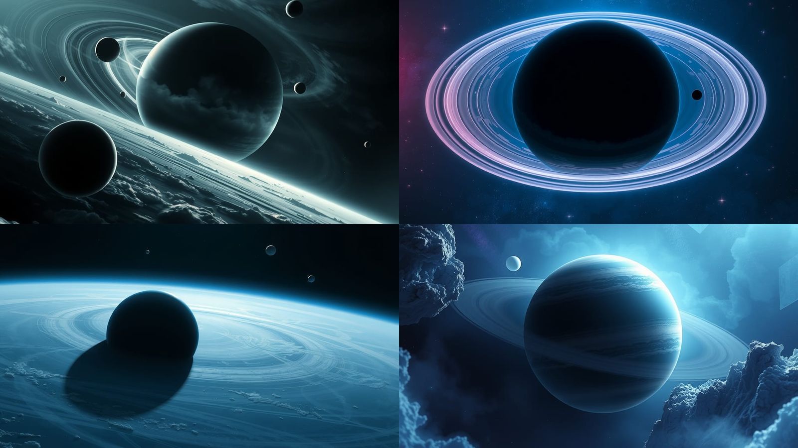 Neptune Landscape Featuring Rings and Moons