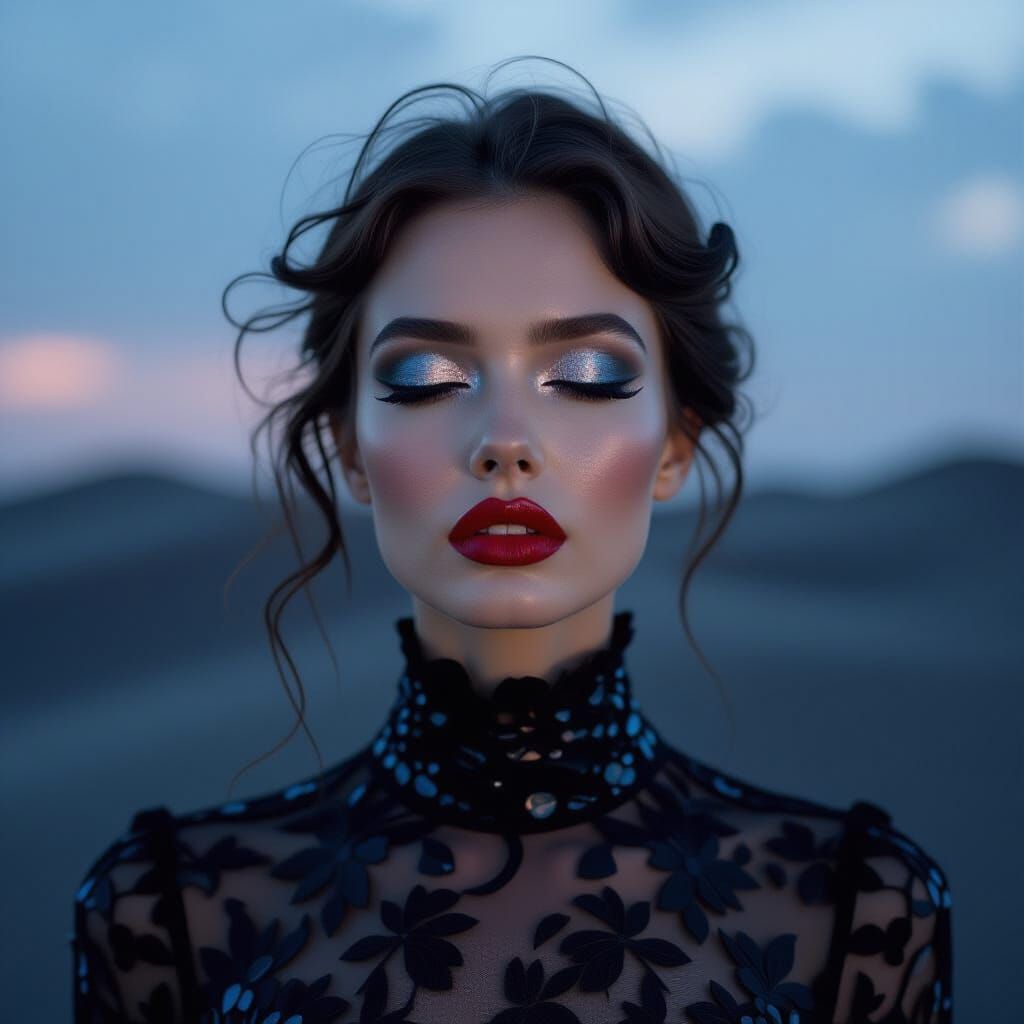 Woman's Face in Mercury Dress, Extreme Close-Up