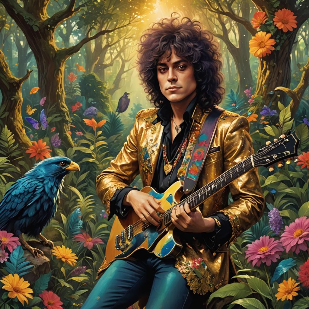 Marc Bolan in a Whimsical Fantasy Forest