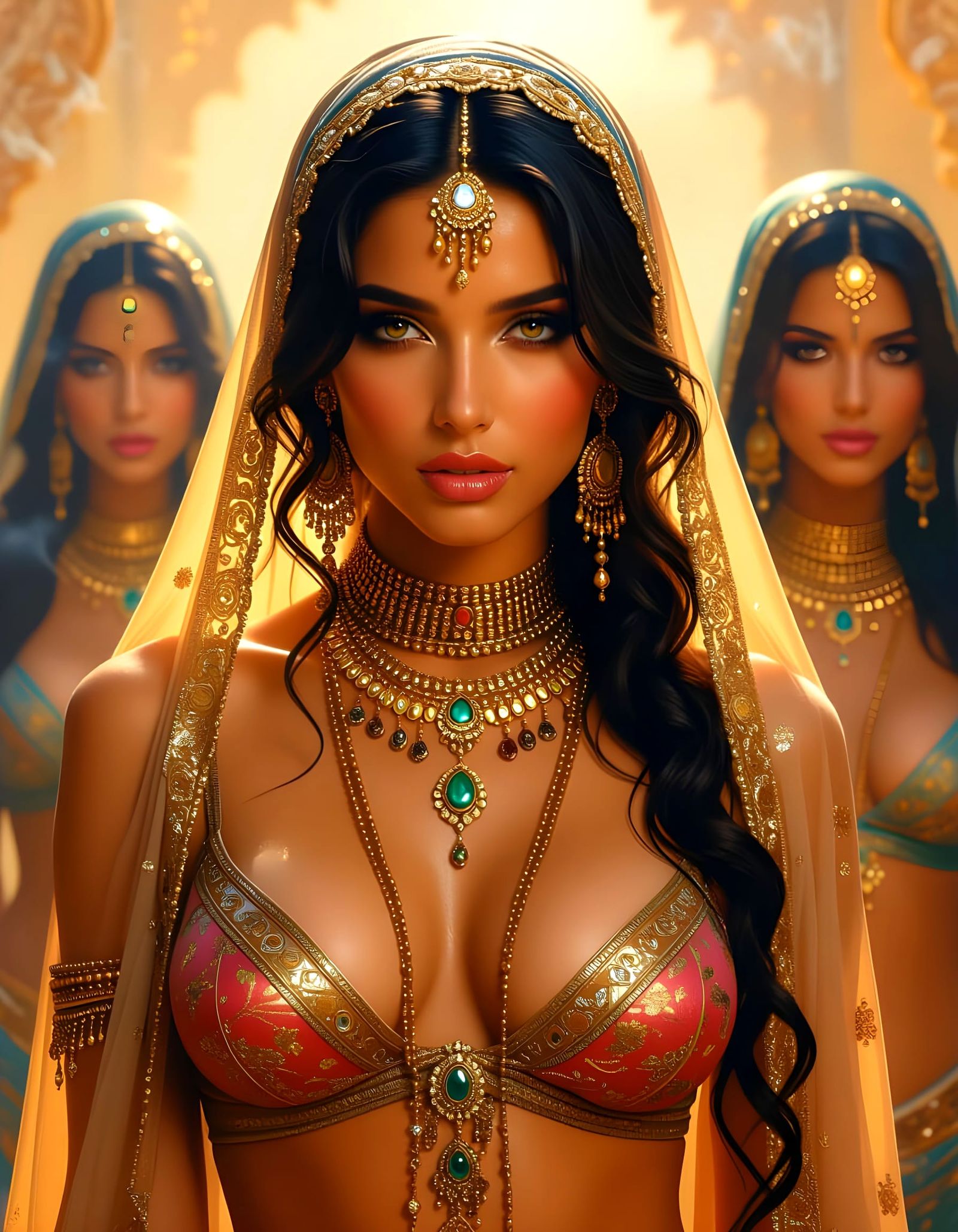 Exotic Arabian Harem Women in Oil Painting Style