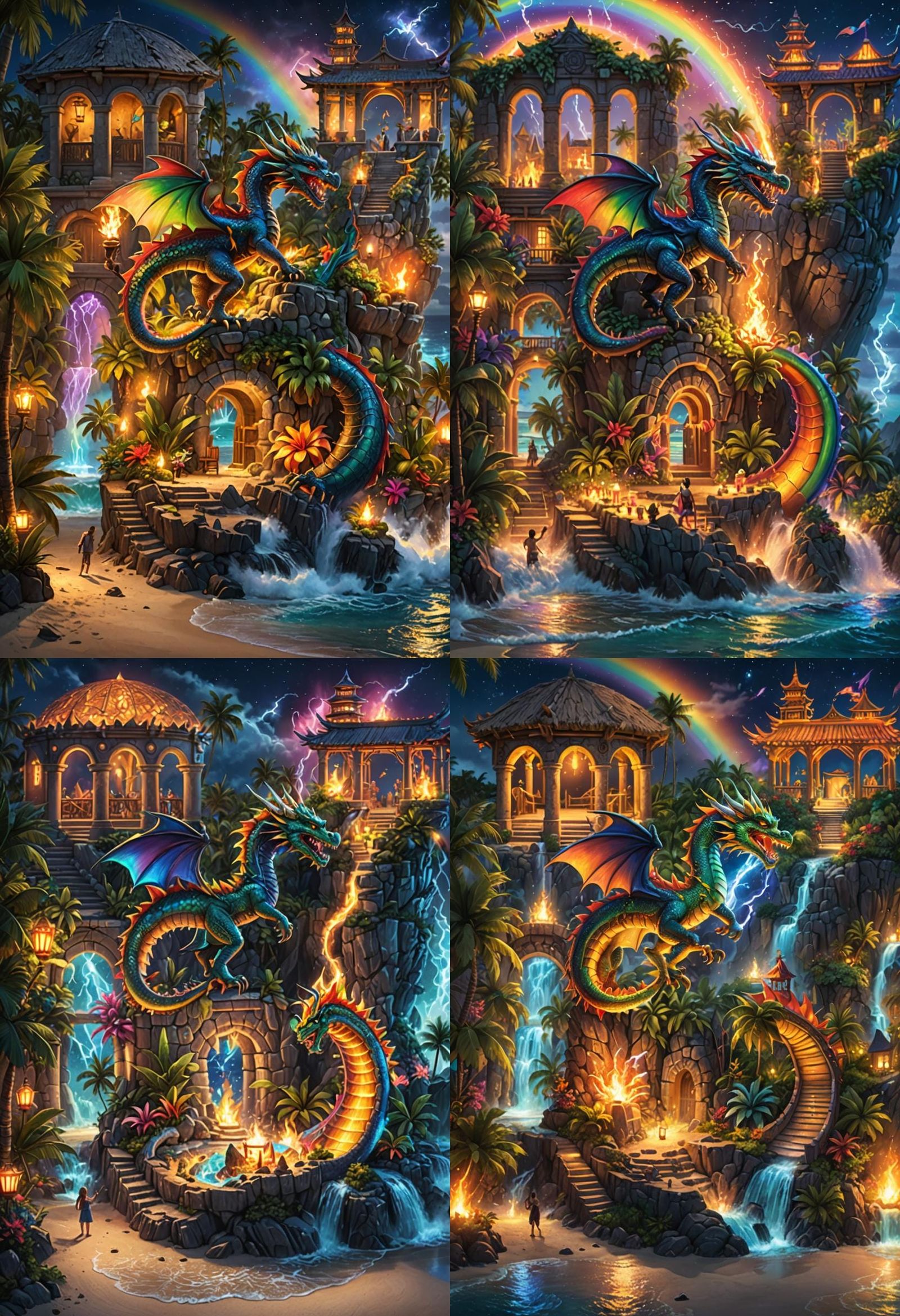 Magical Dragon Island Paradise Under Starry Skies