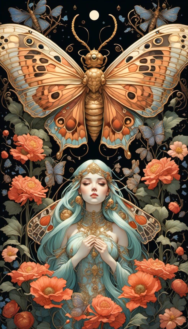 Mystical Death Moth in Art Nouveau Style