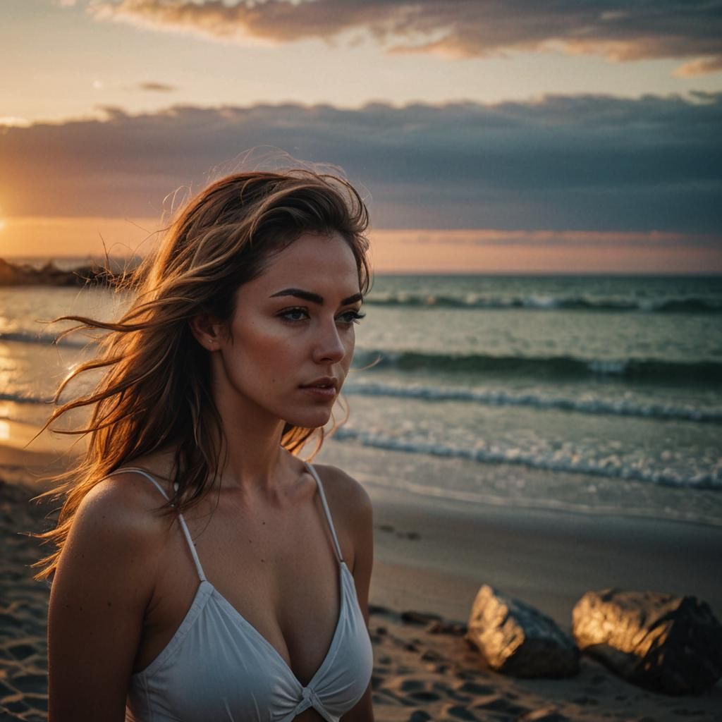 Sunset Beach Portrait of a Gorgeous Woman