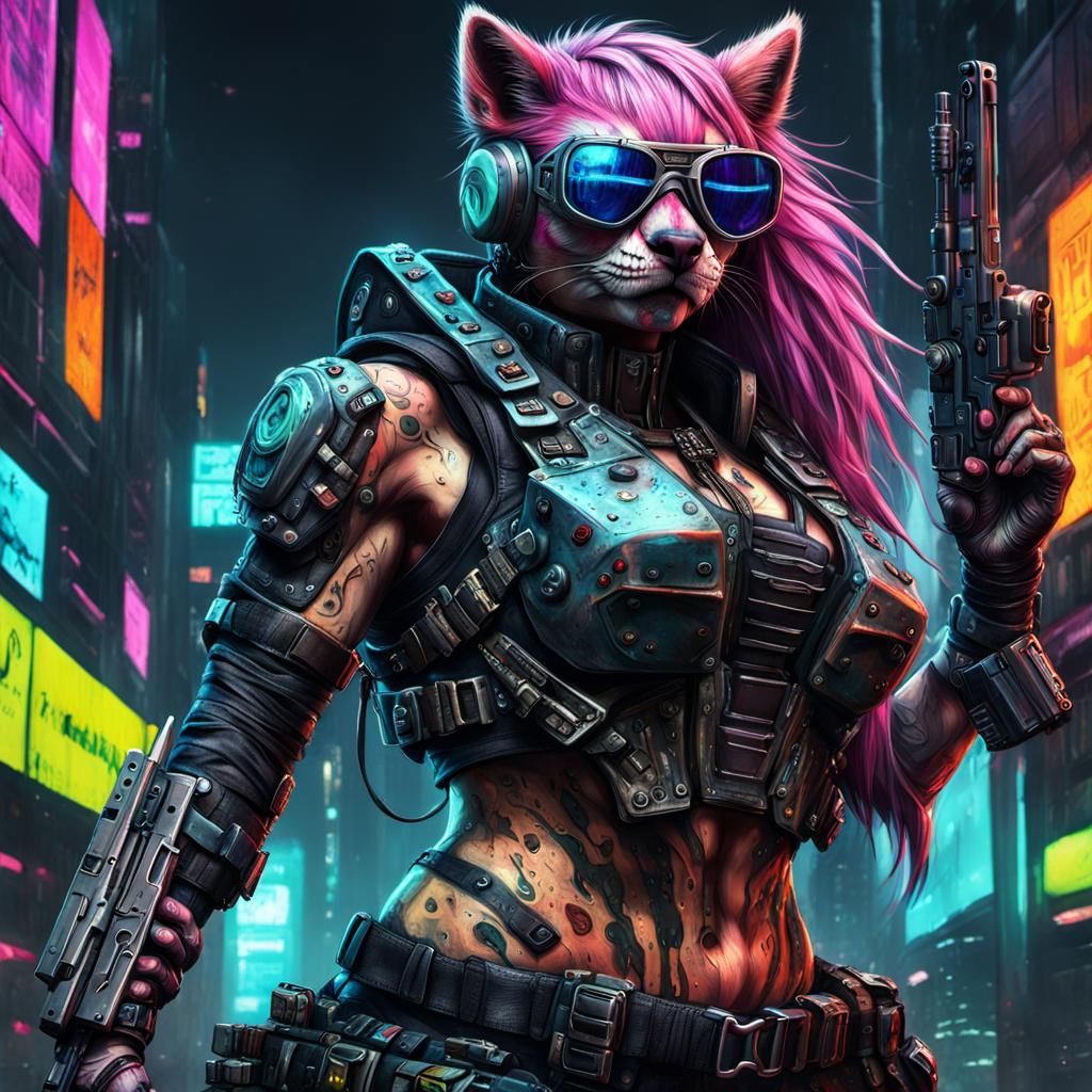 Cyberpunk Furry Warrior in an Impressionist Style