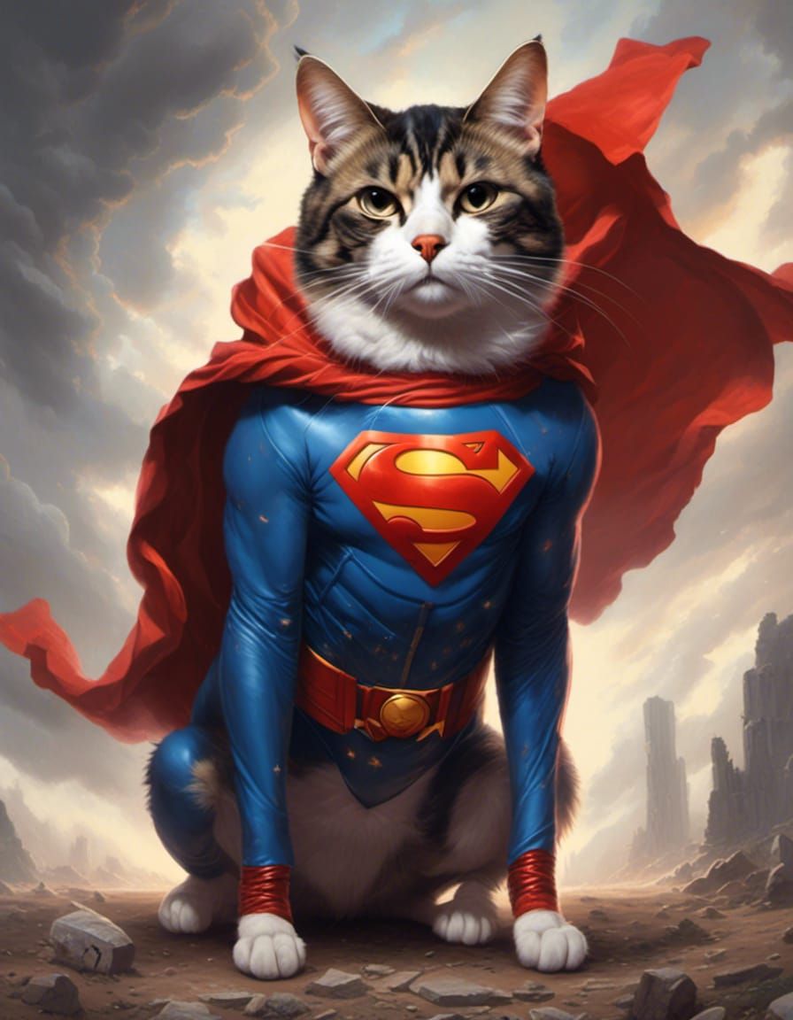 Cat Dressed as Superman: Anime Concept Art