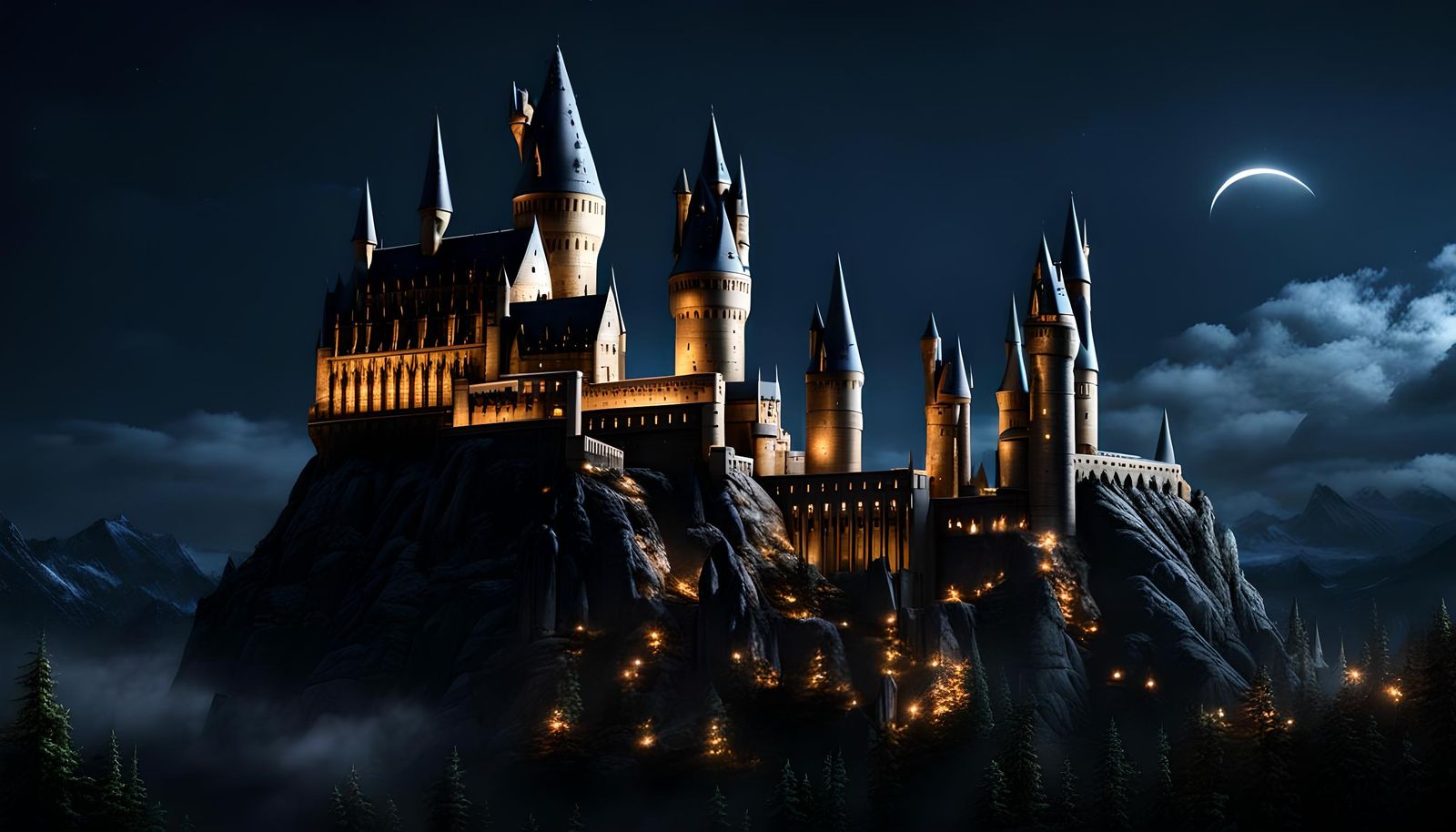 Hyperdetailed Hogwarts Castle at Night in 8K