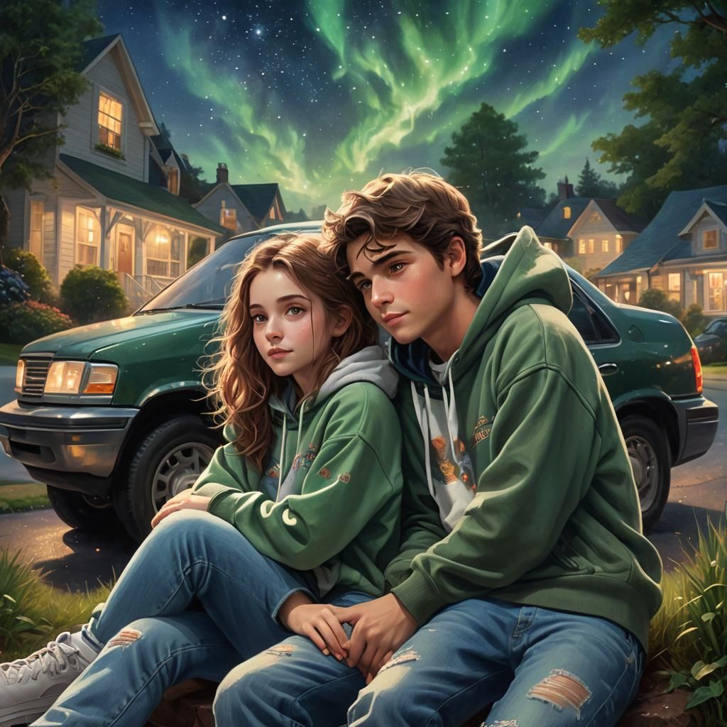 Dreamy Stargazing Scene with Ethereal Lighting