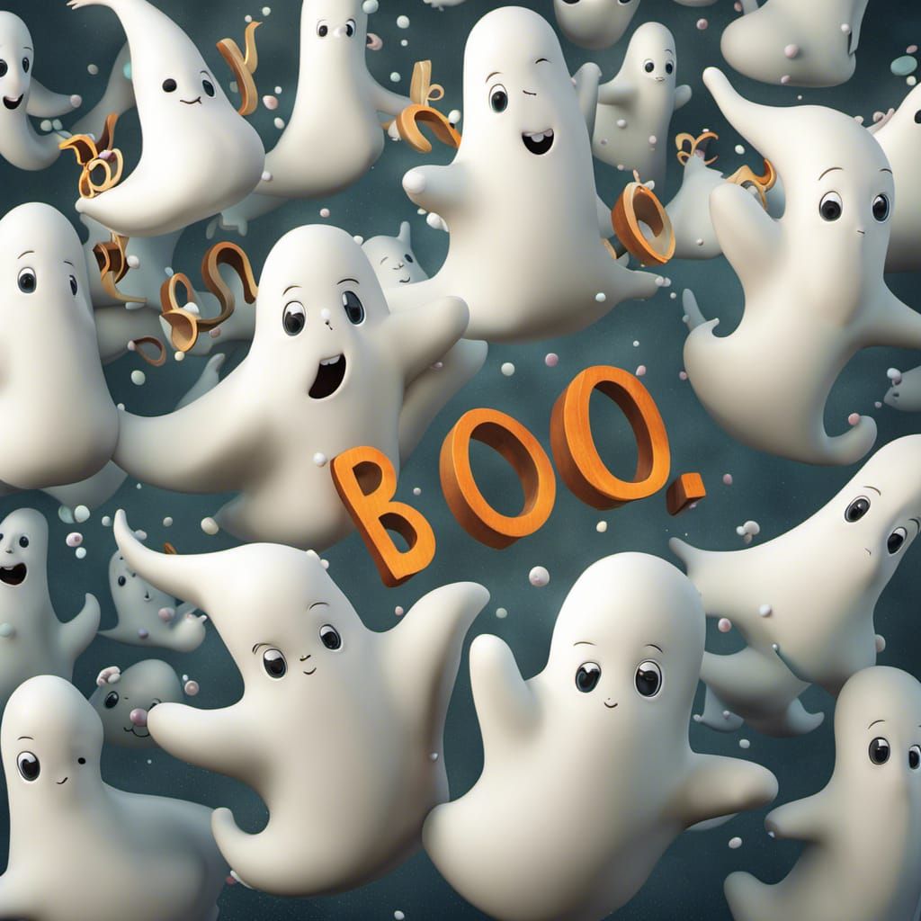 Adorable Cartoon Ghosts with Volumetric Lighting