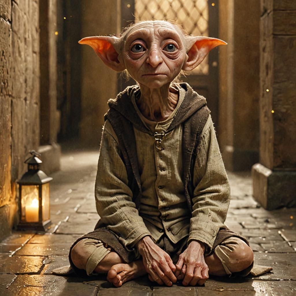 Dobby's Sadness in Hogwarts: An Impressionist Painting