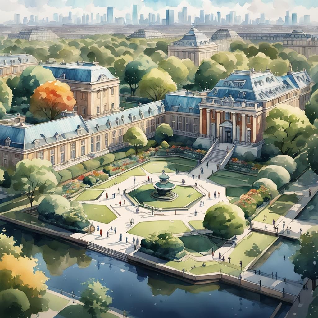 Kensington Gardens Watercolor Urban Landscape