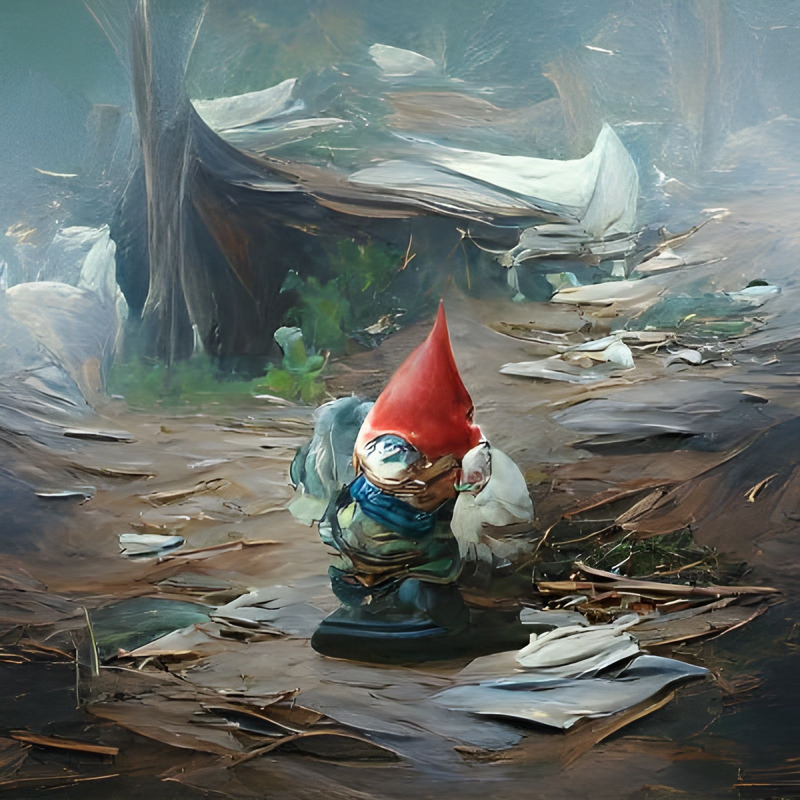 Lost Gnome in Forest, Oil Painting