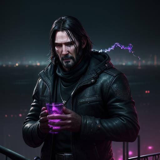 Rapper Smoking Under Neon City Lights