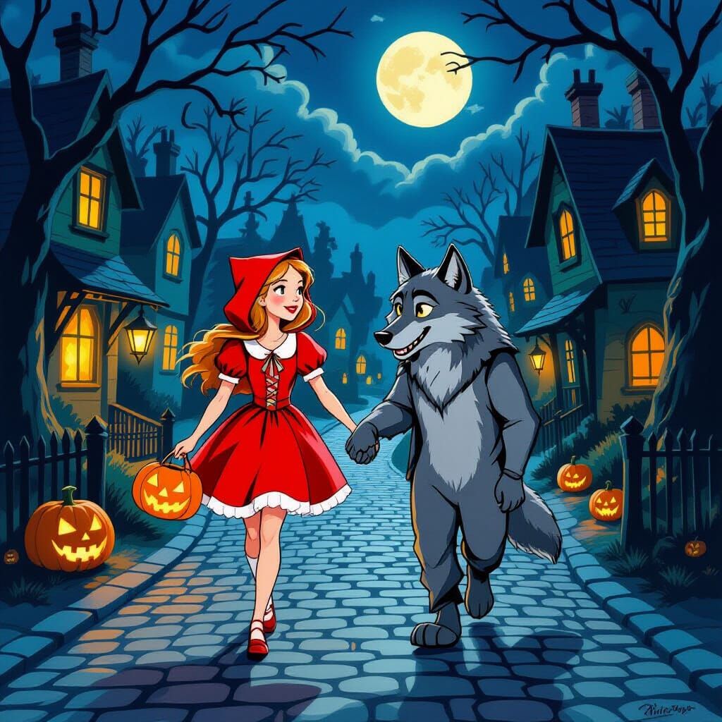 Little Red Riding Hood and Wolf Trick-or-Treating