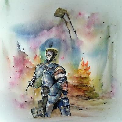 Post-Apocalyptic Armored Man in Watercolor