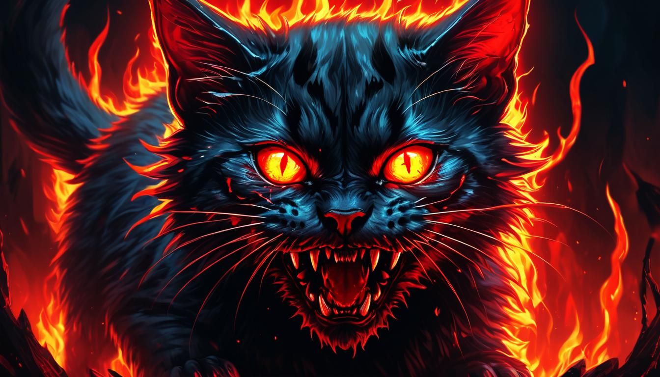 Demonic Kitten Portrait in Dark Fantasy Style
