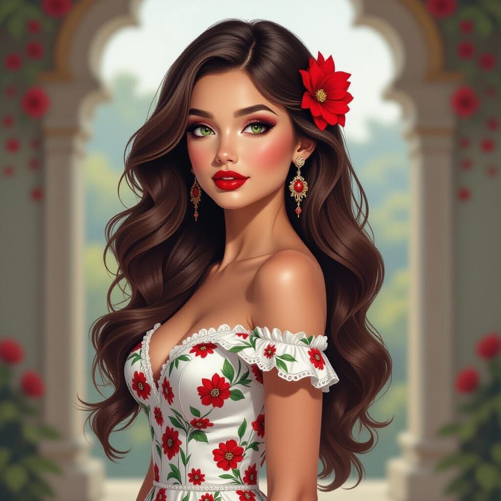 Brunette in Silk Dress: Vibrant 3D Digital Art