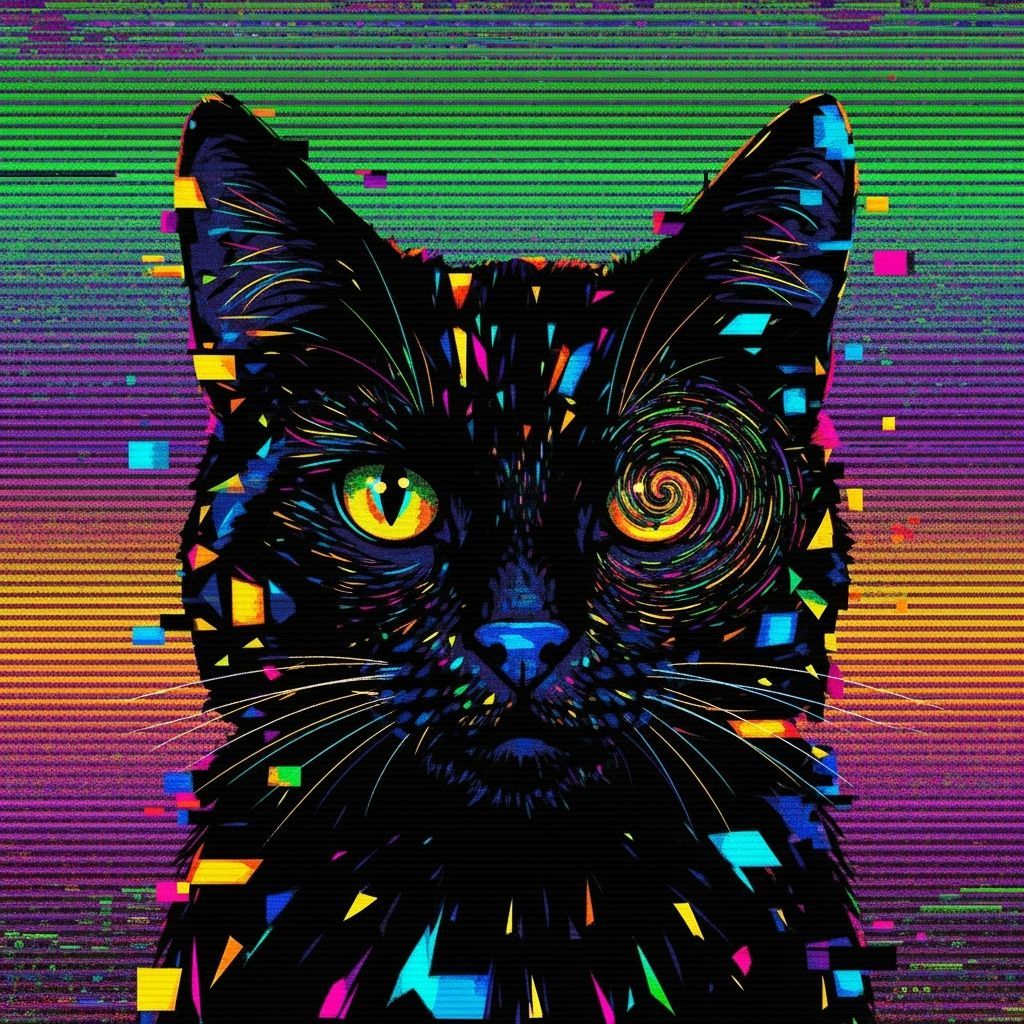 Glitchcore Portrait of a Pixelated Black Cat