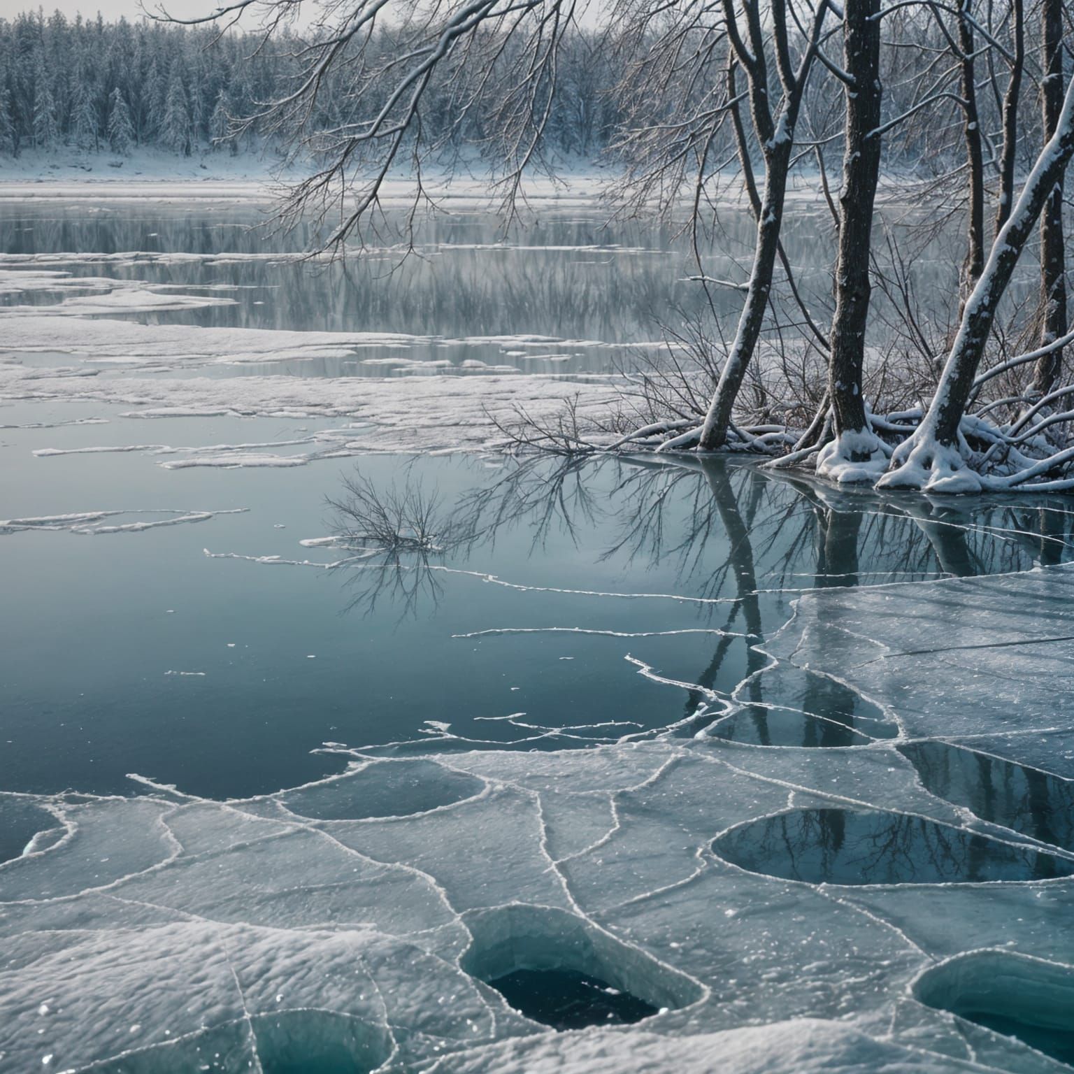 Icy Lake Patterns in Cinematic Film Style