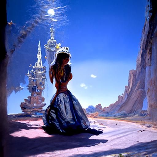 Lonely Princess in Oil Painting Style