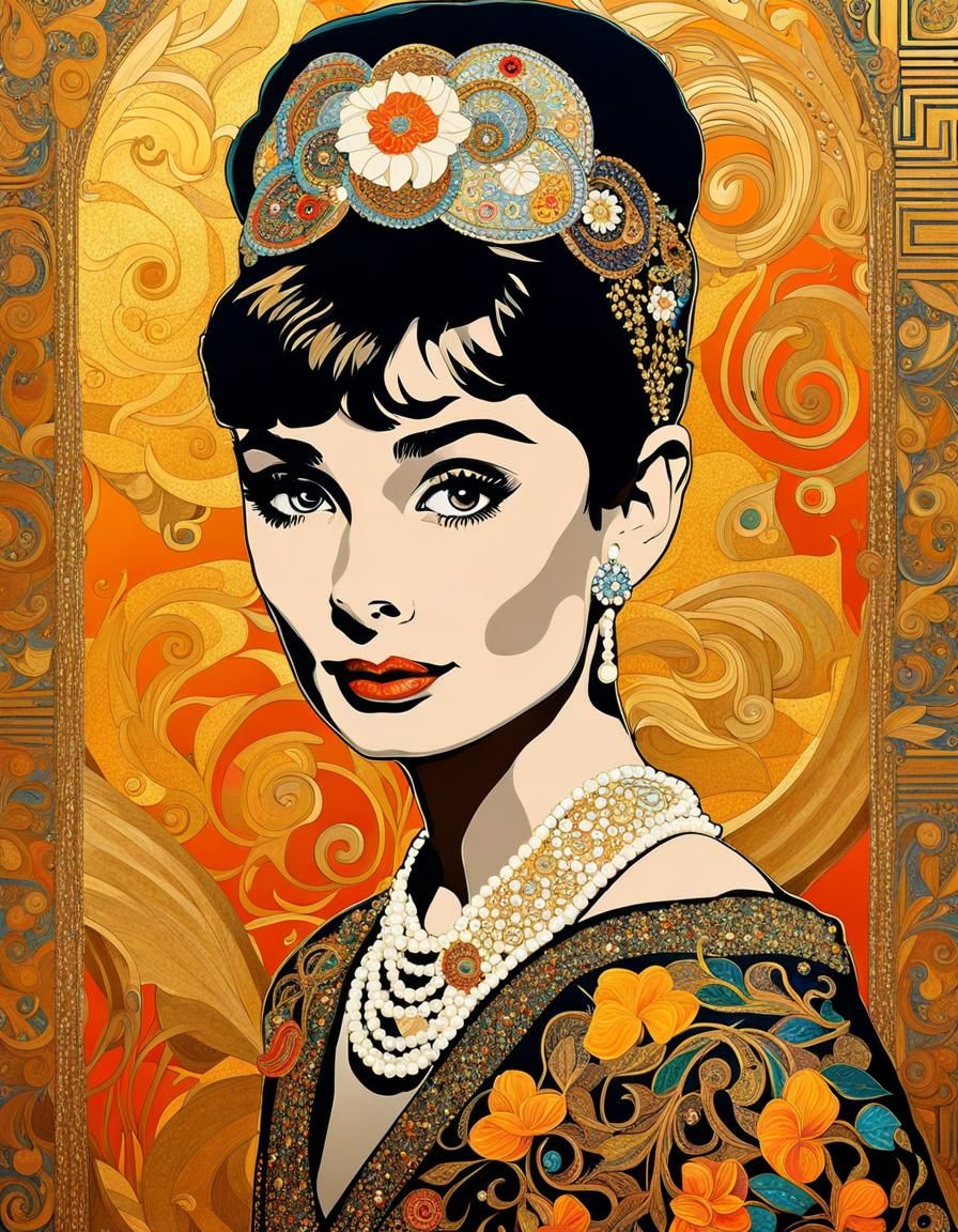 Audrey Hepburn as Klimt Painting