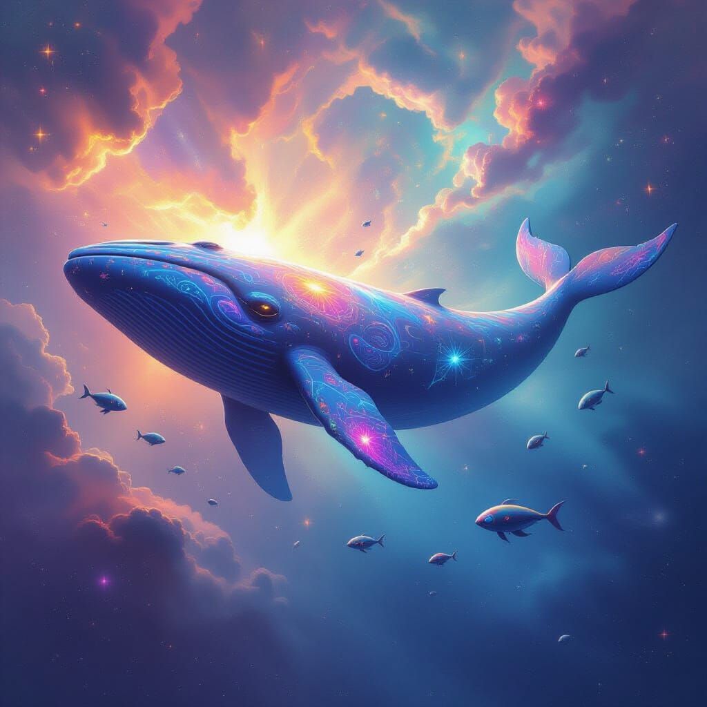 Cosmic Whale Drifting Through Nebula