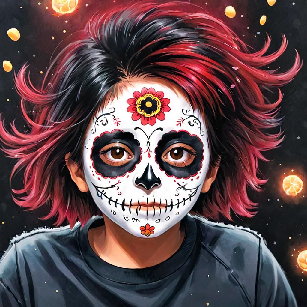 Floating Portrait with Sugar Skull Face