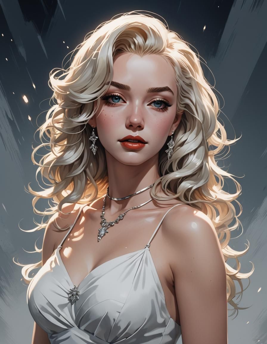 Blonde Girl in White Dress, Anime Style