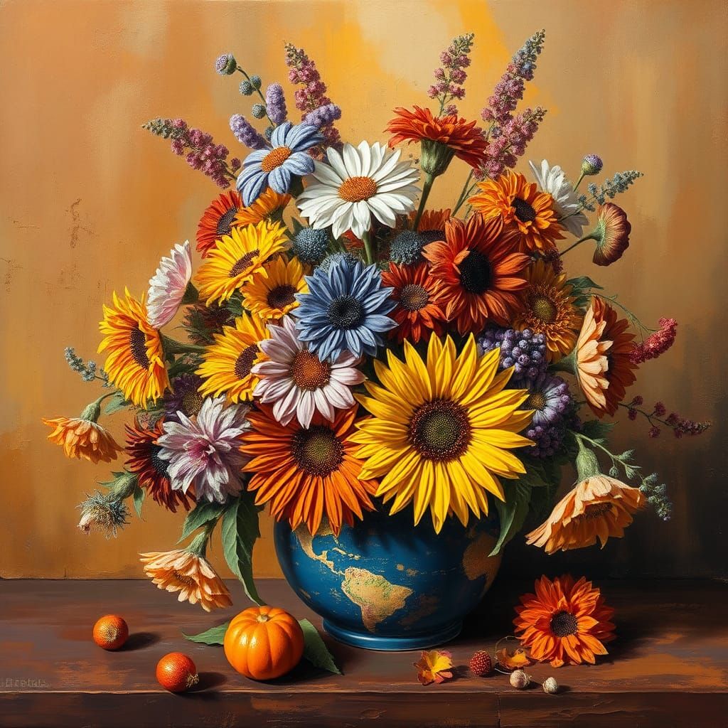 Autumn Flowers Still Life Impasto Painting