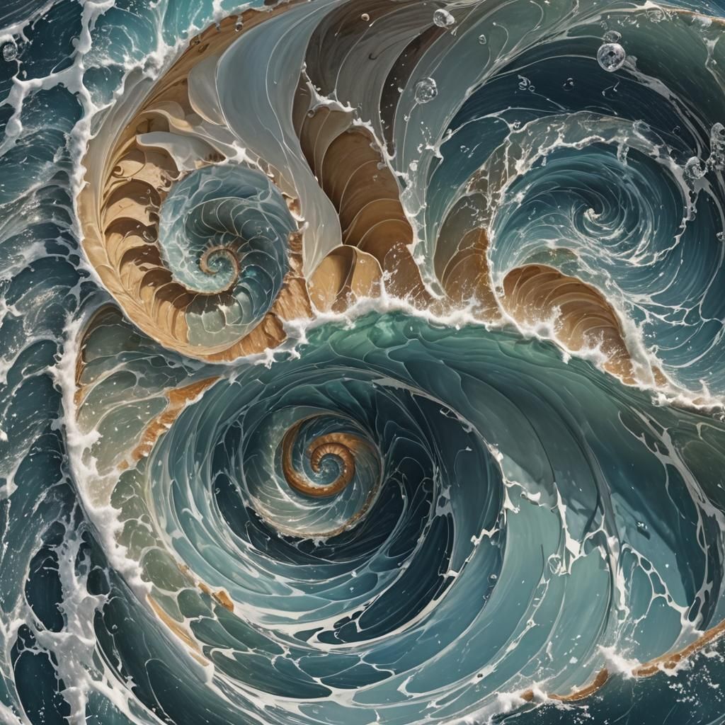 Ocean Waves Fibonacci Spiral in Hyperreal 3D