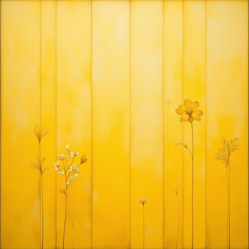 Minimalist Yellow Dreamscape with Whimsical Fantasy Elements