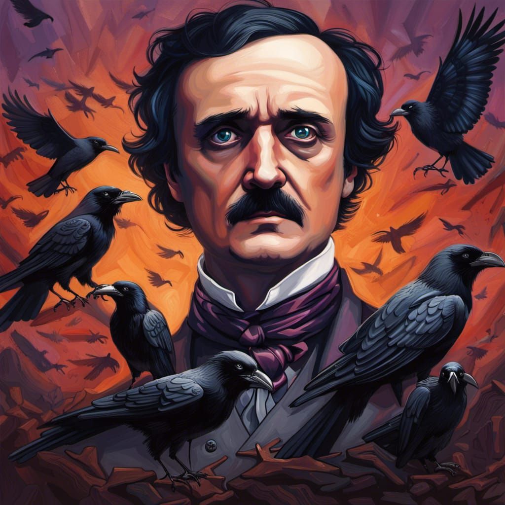 Gothic Portrait of Edgar Allan Poe with Ravens