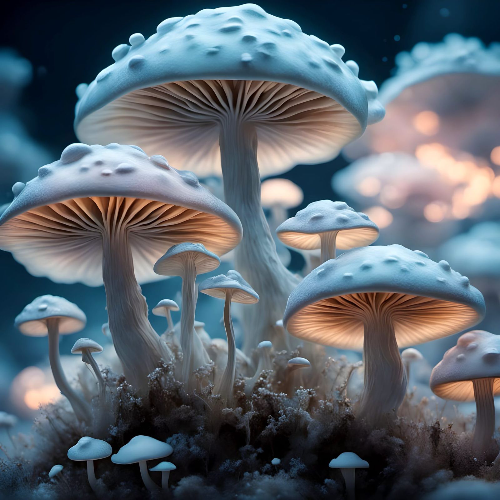 Dreamy Pastel Mushrooms in Ethereal Landscape