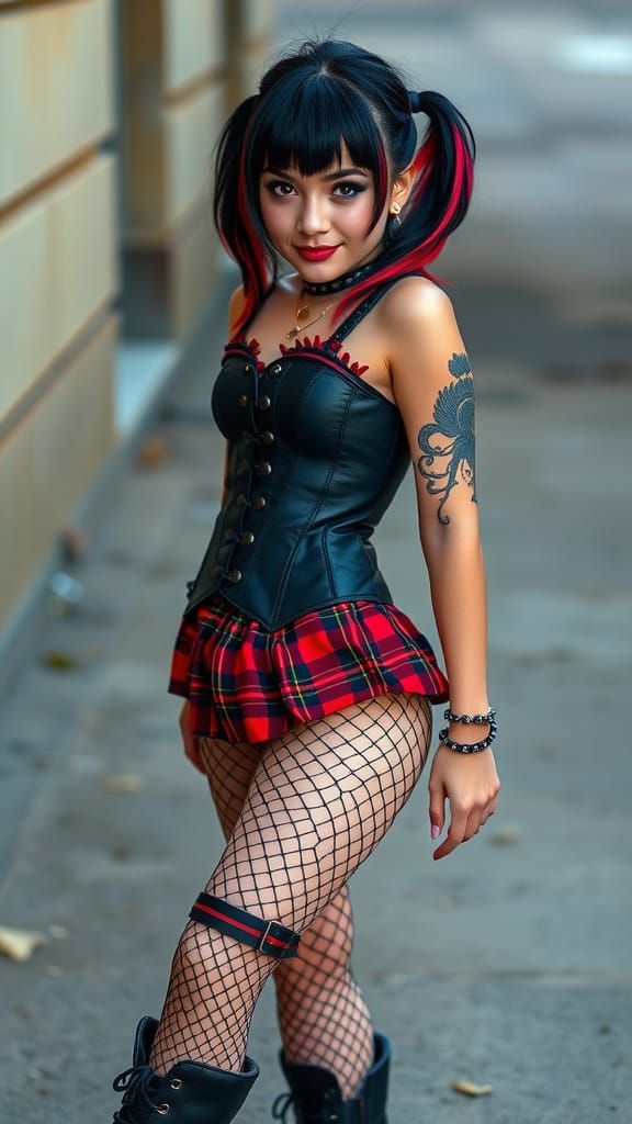Confident Punk Beauty in Rebellious Attire