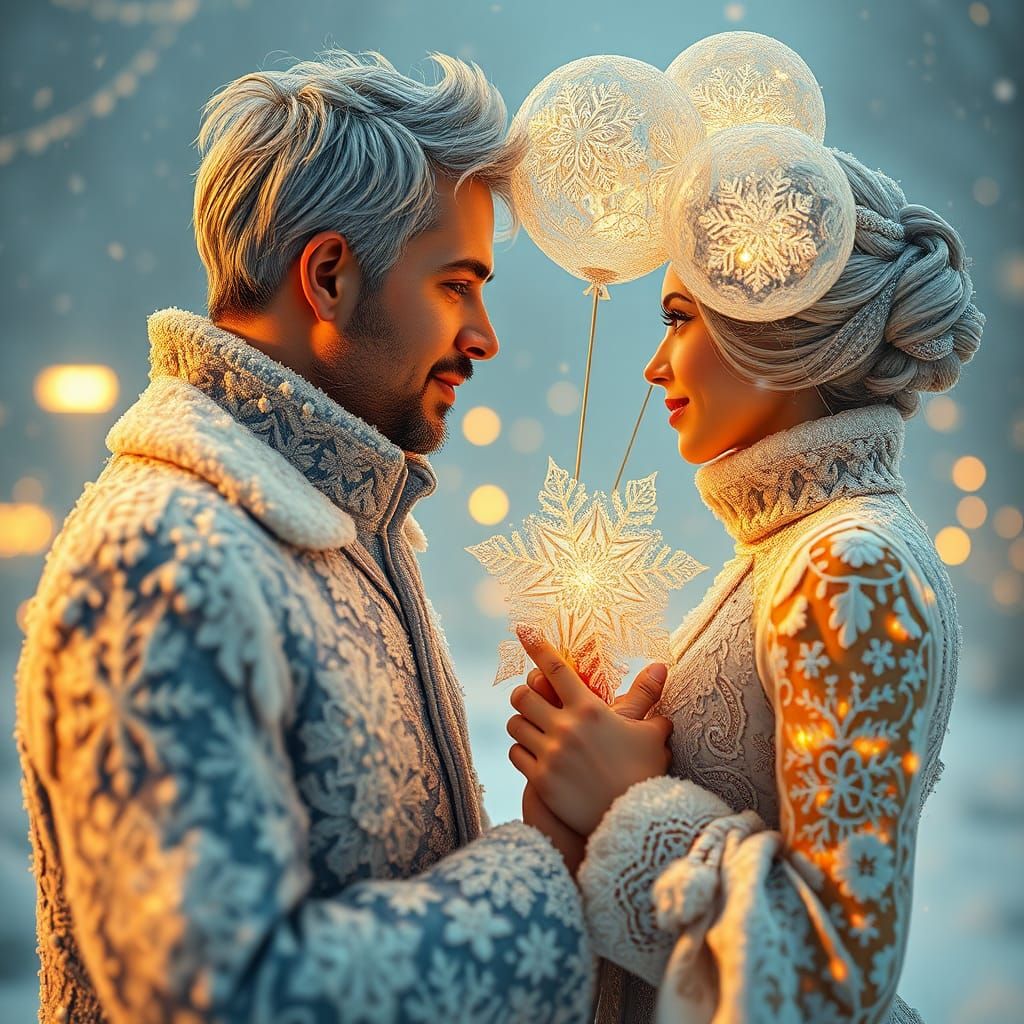 Snowflake Balloons in Winter Wonderland: Art Nouveau Style