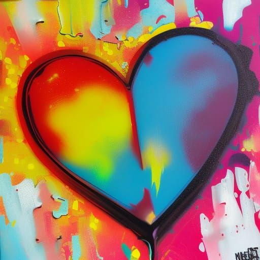 Colorful Graffiti Hearts in Splash Art Style